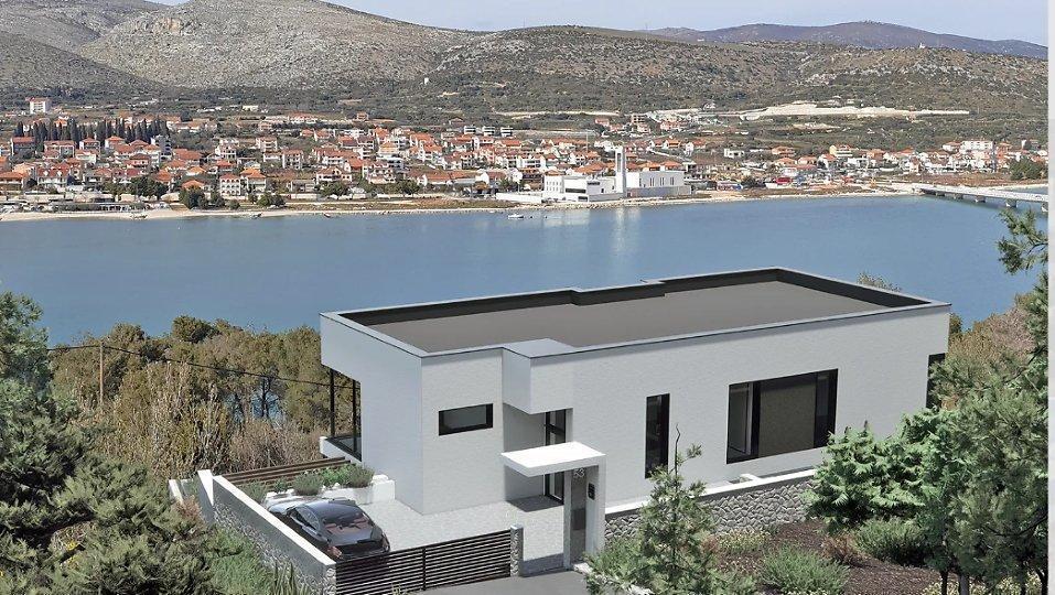 Moderne Luxusvilla im Bau auf Ciovo, Trogir, nur 170 Meter vom Meer entfernt 