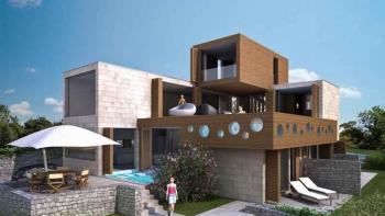 Waterfront modern villa under construction in Prizba, peaceful village on Korcula island 