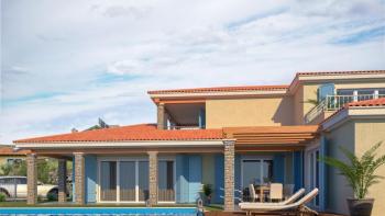 Beautiful villa with pool and panoramic views of nature and the sea under construction in Momjan area 