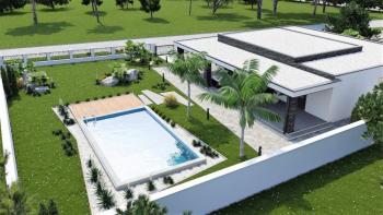 Modern one-story villa with pool under construction, 10 km from Rabac beaches 