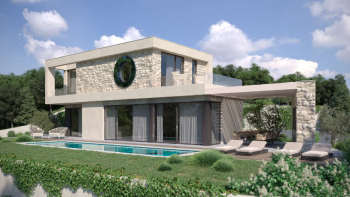 Вилла современного дизайна с бассейном и видом на море всего в 500 метрах от моря в районе Рабац 