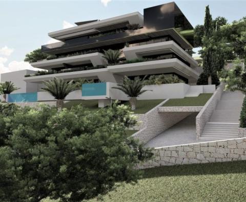 Luxusapartment von 137 m2 mit privatem Pool in einem neuen Gebäude oberhalb des Zentrums von Opatija, mit Garage und Meerblick 