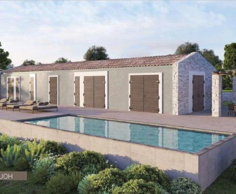 Zwei ähnliche Designervillen im mediterranen Stil mit Swimmingpool im Herzen Istriens in Oprtalj – Paketverkauf möglich 