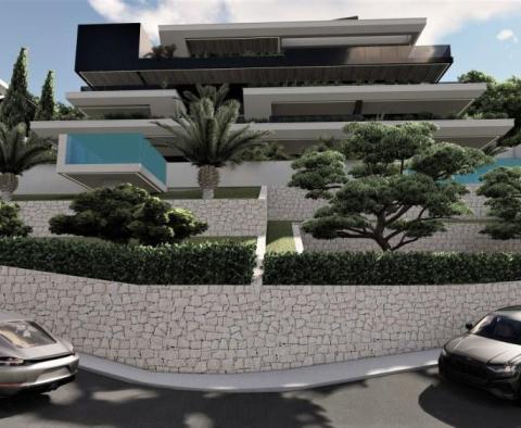 Penthouse unique avec piscine sur le toit au-dessus du centre d'Opatija, garage, vue panoramique sur la mer 