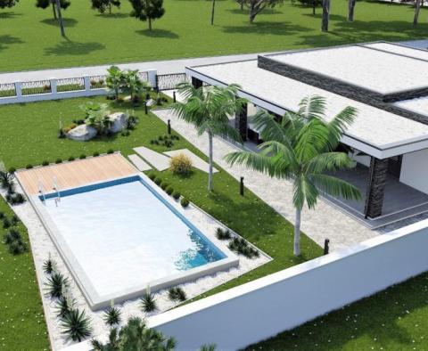 Modern one-story villa with pool under construction, 10 km from Rabac beaches 